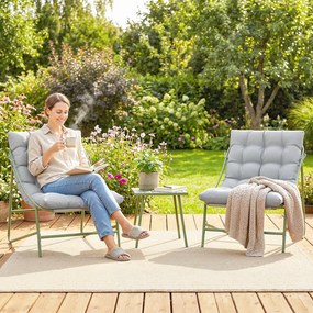 Outsunny Zestaw Mebli Balkonowych 3-częściowy z Stolikiem, Poduszkami, Stalową Ramą i Regulowanymi Nóżkami - Jasnoszary | Aosom PL