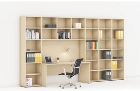 Biblioteka INTEGRO z wbudowanym biurkiem, wyższy/szerszy, 3550x700/400x2300 mm, brzoza