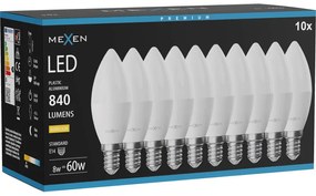 Mexen Nova 10x żarówka LED E14, C37, 8W, Ciepła - 3000K, 840 lm - L102-E14-0830-01x10