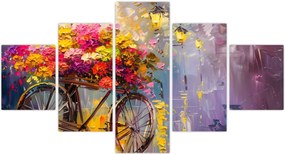 Obraz - Koło z kwiatami (125x70 cm)
