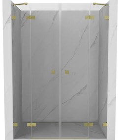 Mexen Lunar Duo drzwi prysznicowe uchylne 140 cm, transparent, złote szczotkowane - 834D-140-000-55-00