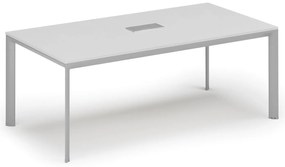 Stół konferencyjny PRIMO INVITATION, 240x120 cm, biały + port blatowy TYP VI, srebrny
