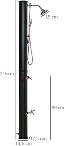 Outsunny Zasilany energią słoneczną prysznic na zewnątrz, prysznic solarny, czarny, 17,5 x 14,5 x 216 cm
