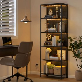 HOMCOM Regał z 5 półkami z LED, 7 kolorów światła, do salonu, 60 x 30 x 179 cm, czarny | Aosom PL