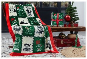Zielony koc ze świątecznym motywem z mikropluszu 100x170 cm – Mila Home