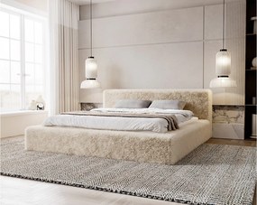 Emporius Alros łóżko tapicerowane 140x200 cm - tkanina futerkowa, łóżko dwuosobowe z pojemnikiem, beżowy (Lapit 29)