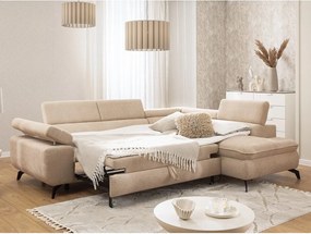 Beżowy narożnik z tkaniny szenilowej (prawostronny/w kształcie litery L) Marbeya – Ropez