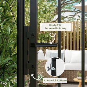 Outsunny Brama ogrodowa, zamek i klucz, dekoracyjne szczyty, stal nierdzewna, 107x204 cm, Czarny