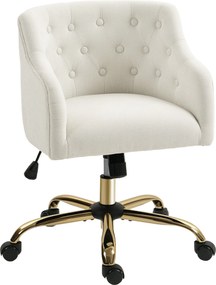 HOMCOM Wyściełane krzesło biurowe, Obrotowy fotel w wyglądzie lnu, Złote nogi, Regulowana wysokość, Kolor Beżowy