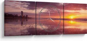 Obraz - Plaża o zachodzie słońca (z zegarem) (90x30 cm)