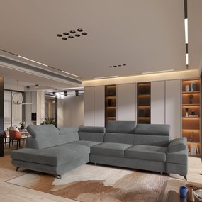 Masseno Narożnik FAVIEN z funkcją spania i pojemnikiem na pościel Narozniki L, Rozkładana sofa - Szary, MONOLITH 85