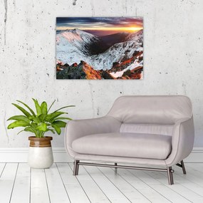Obraz na szkle - Zimowa panorama górska (70x50 cm)