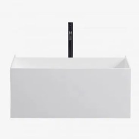 Zestaw Wiszących Mebli Łazienkowych Z Żywicy Zintegrowany Z Umywalką I Oświetleniem Led Nerine Biała - Sklum