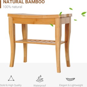 HOMCOM Ławka prysznicowa bambusowa z półką siedzisko krzesło do łazienki naturalne 47,5 x 26 x 44,5 cm | Aosom PL