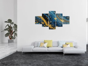 Obraz - Niebieska abstrakcja ze złotem (125x70 cm)