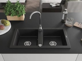 Mexen Mario zlewozmywak granitowy 2-komorowy 820 x 436 mm, czarny, syfon chrom - 6504822000-77