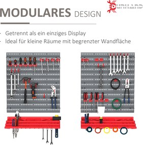 Tablica na narzędzia z półką ścienną 54 elementy Organizer warsztatowy Szary Czerwony | Aosom PL