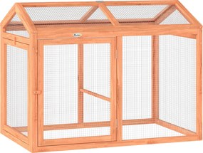 PawHut Kurnik Woliera z Grzędą i Podwójnymi Drzwiami, z Drewna i Metalu, dla 2 Kur, 104 x 70,5 x 84 cm, Pomarańczowy | Aosom PL