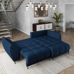 Masseno Narożnik VESTANO  z funkcją spania i pojemnikiem na pościel Narozniki L, Rozkładana sofa - Niebieski, MATT VELVET 79