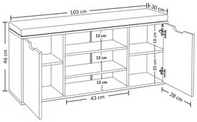 Szafka na buty z siedziskiem PORTA, 103 x 30 x 46 cm