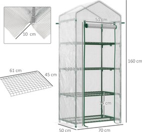 Outsunny Szklarnia Foliowa z Okienkiem 4 Półki Ochrona Roślin Kolor Zielony 70x50x160cm | Aosom PL
