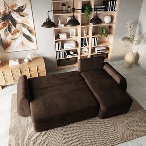 Masseno Narożnik GALVIS z funkcją spania i pojemnikiem na pościel Narozniki L, Rozkładana sofa - Brązowy, MONOLITH 29