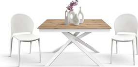 Stół drewniany, efekt dębu, podstawa biała, wym.160x90-210x90cm - VOLPAIA