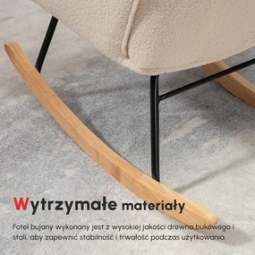 HOMCOM Retro Fotel Bujany, Drewno Lite, Fotel relaksacyjny, 92 cm x 71 cm x 101 cm, Beżowy | Aosom PL