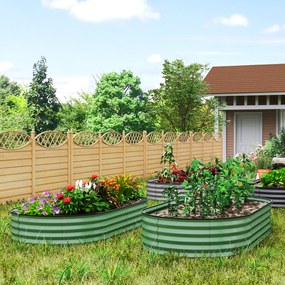 Outsunny Zestaw 2 wysokich grządek do ogrodu, zewnętrzne skrzynki na rośliny z otwartym dnem, guma ochronna, metal, 181 x 93 x 30 cm, Zielony