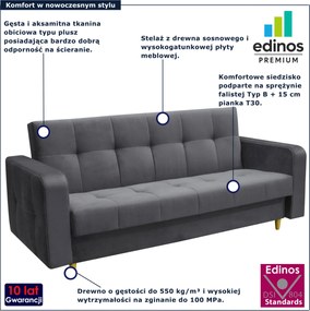 Stalowa welurowa kanapa rozkładana typu wersalka T6-F01