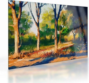 Obraz na szkle lasu w letnim słońcu, malarstwo (70x50 cm)