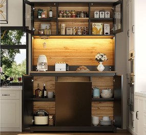 Meble kuchenne 120x40x180cm - z oświetleniem LED - z 4 frontami i 1 komorą na śmieci - czarny