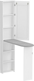 HOMCOM Składana szafka na deskę do prasowania z drzwiami, wewnętrznymi półkami, lustrem. Oszczędzająca miejsce stacja do prasowania 106x35x174 cm biała | Aosom PL