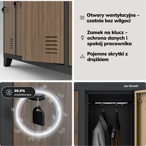 Szafa socjalna ubraniowa 10-drzwiowa antracytowa/orzech, 1360x1720x450 mm: BARTEK Eco Design