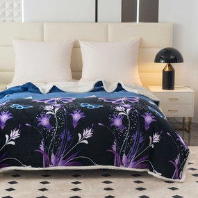 Koc z mikropluszu VIOLET BUTTERFLY ciemnoniebieski Rozmiar: 160 x 200 cm