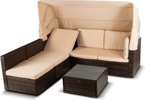Zestaw Mebli Ogrodowych CALIENTE Modułowy Sofa 2x Fotel Stolik Tarasowy Brązowy/Beżowy Technorattan Nowoczesny