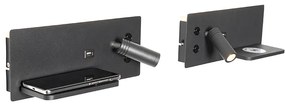 Zestaw 2 lamp ściennych czarnych w tym LED z USB i ładowarką indukcyjną - Riza