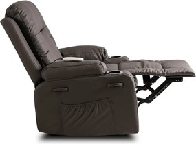 Fotel Masujący BOX Rozkładany Wypoczynkowy z Podnóżkiem Ciemnobrązowy Ekoskóra Nowoczesny