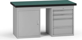 Stół warsztatowy G8, 1500 x 750 x 800 mm, 1x szafka, 1x kontener, 4x szuflada, szary