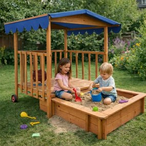 Piaskownica z werandą HAPPY, 130x130x143cm, brązowa/niebieska Jurhan