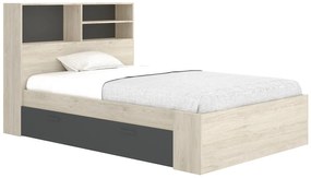 Łóżko 120 x 190 cm ze skrzynią - Kolor: Naturalny i antracytowy - VARDIEL