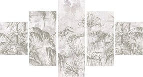 Obraz - Tropikalne rośliny na ścianie w kolorze szarym (125x70 cm)