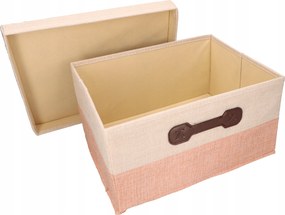 Organizer Tekstylny Różowy 38x28x18 cm Beżowy Pudełko z Pokrywą Dekoracyjny