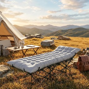 Outsunny Mata campingowa, składana 8 cm gruba mata do spania z antypoślizgową powłoką i paskami 200 x 80 cm, jasnoszara | Aosom PL