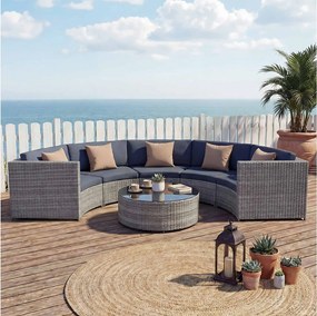 Zestaw polirattanowy MCW-E17 okrągły,  szary, tapicerka ciemnoszara, poduszki beżowe