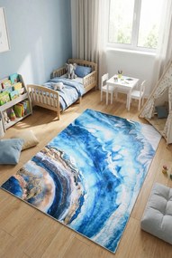 Niebiesko-złoty dywan w stylu glamour do salonu D2-C97