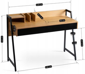 Biurko Loftowe z Szufladami CASS 120 cm Dąb/Czarne do Pracy w Domu Nowoczesne