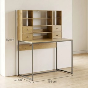 HOMCOM Biurko komputerowe z 4 szufladami i półkami, biurko 105 cm, drewno naturalne | Aosom PL