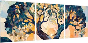 Obraz – Mozaika – słońce i drzewo II. (z zegarem) (90x30 cm)