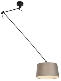 Lampa wisząca regulowana czarna klosz lniany szarobrązowy 35cm - Blitz I Wiejski/ Rustykalny / Vintage Oswietlenie wewnetrzne